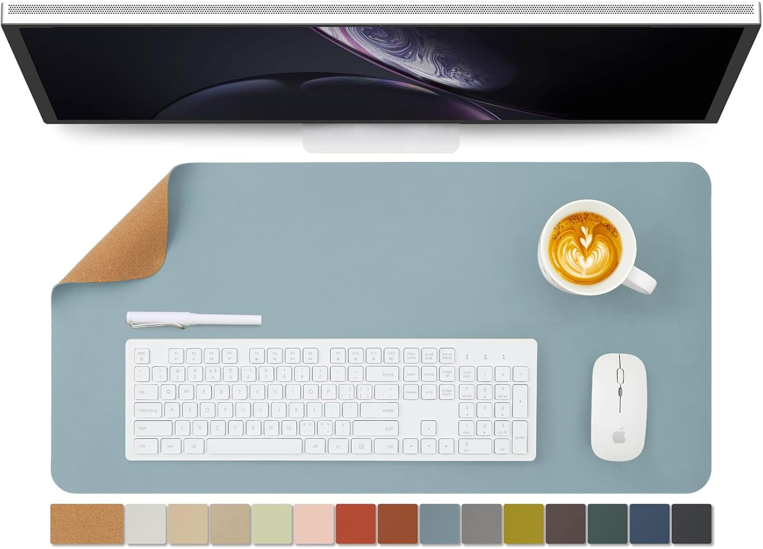 Cork Desk Mat - Dual-Sided Desk Pad for Office and Home - Desk Organization and Accessories - Ideal for Large Mouse Pad and Desk Mats on Top of Desks(Light Green,80Cmx 40Cm)