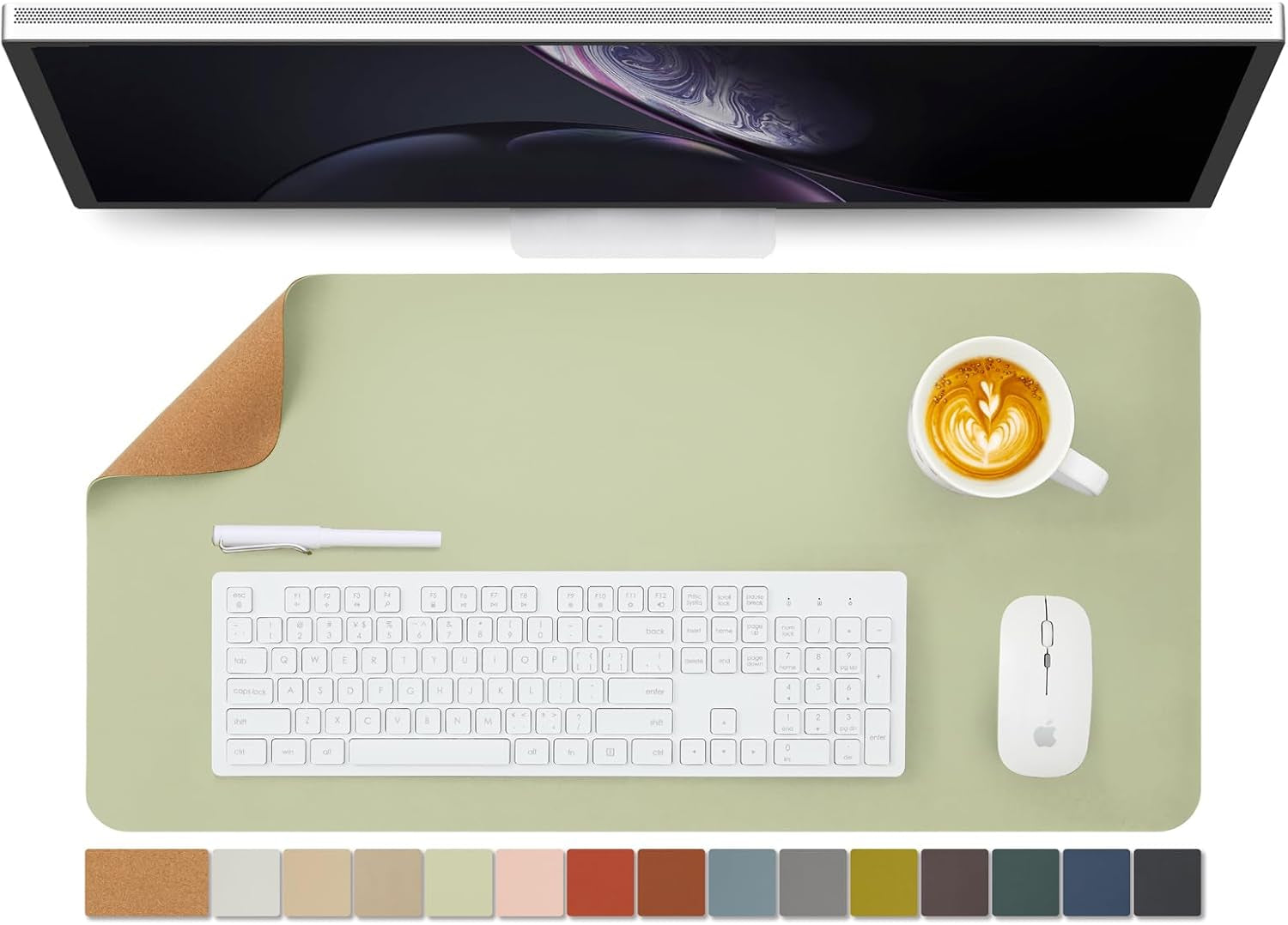 Cork Desk Mat - Dual-Sided Desk Pad for Office and Home - Desk Organization and Accessories - Ideal for Large Mouse Pad and Desk Mats on Top of Desks(Light Green,80Cmx 40Cm)