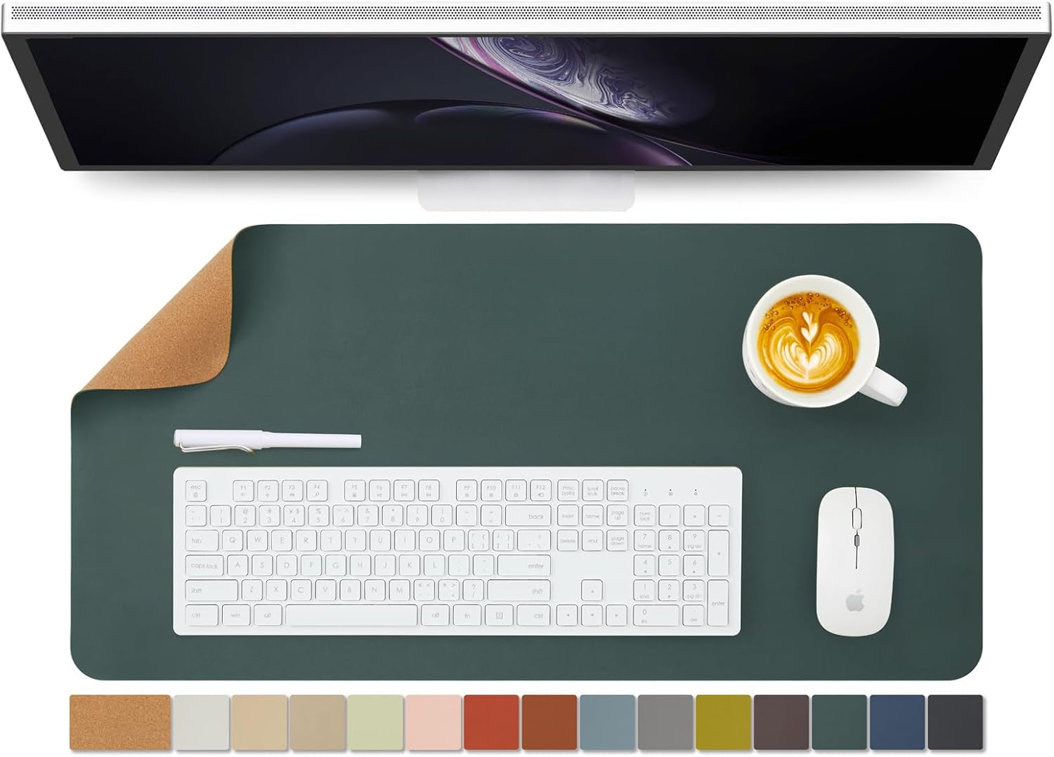 Cork Desk Mat - Dual-Sided Desk Pad for Office and Home - Desk Organization and Accessories - Ideal for Large Mouse Pad and Desk Mats on Top of Desks(Light Green,80Cmx 40Cm)