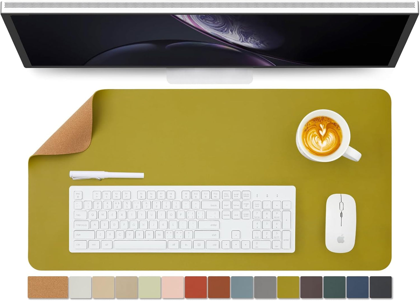 Cork Desk Mat - Dual-Sided Desk Pad for Office and Home - Desk Organization and Accessories - Ideal for Large Mouse Pad and Desk Mats on Top of Desks(Light Green,80Cmx 40Cm)