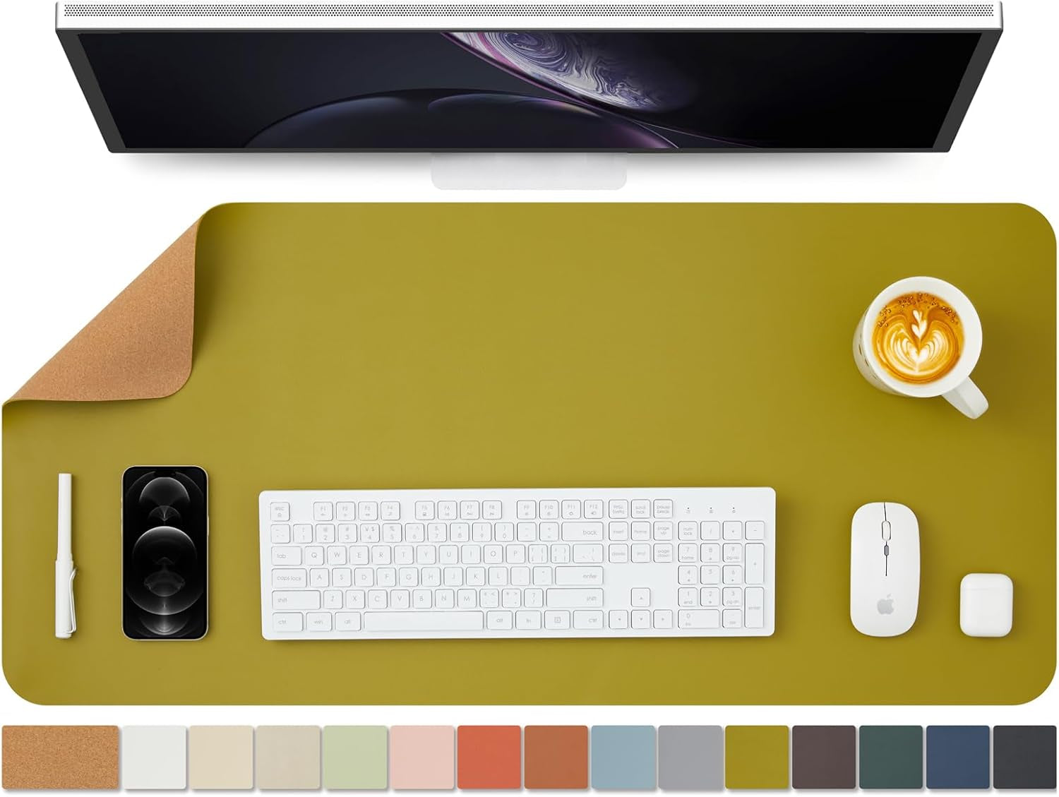 Cork Desk Mat - Dual-Sided Desk Pad for Office and Home - Desk Organization and Accessories - Ideal for Large Mouse Pad and Desk Mats on Top of Desks(Light Green,80Cmx 40Cm)