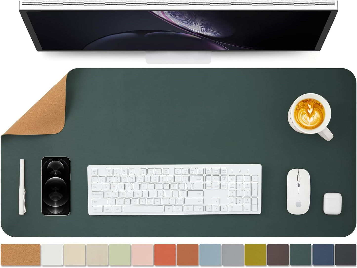 Cork Desk Mat - Dual-Sided Desk Pad for Office and Home - Desk Organization and Accessories - Ideal for Large Mouse Pad and Desk Mats on Top of Desks(Light Green,80Cmx 40Cm)